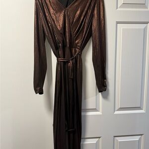 Metallic Brown Long Sleeve Jumpsuit